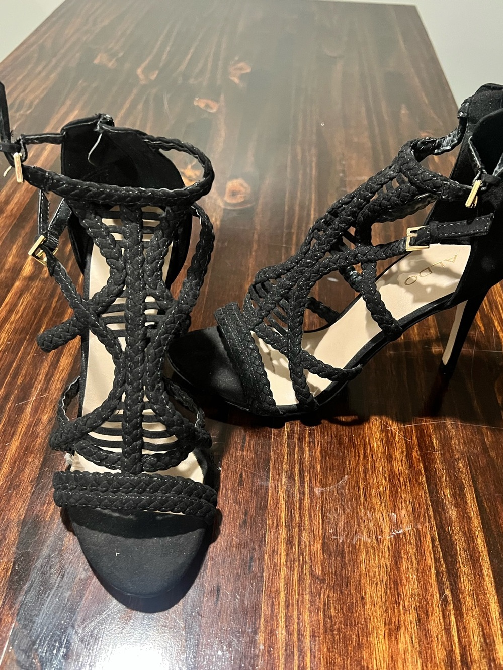 Aldo Black Braided Strappy High Heel Sandals - Women